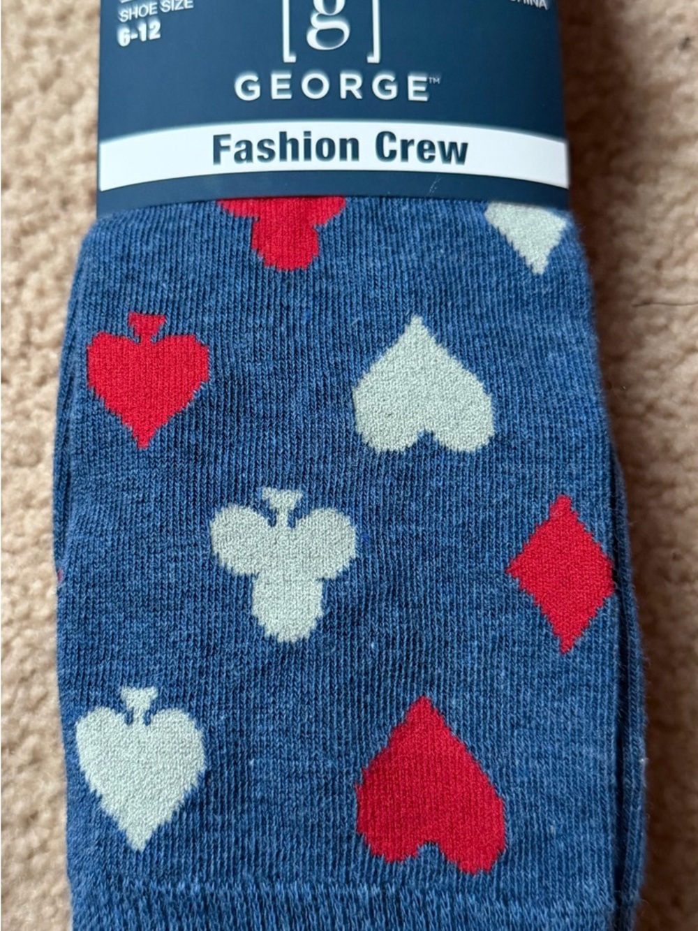 George Men's Crew Socks 3 Pair Novelty card, dots, and dice Size 6-12